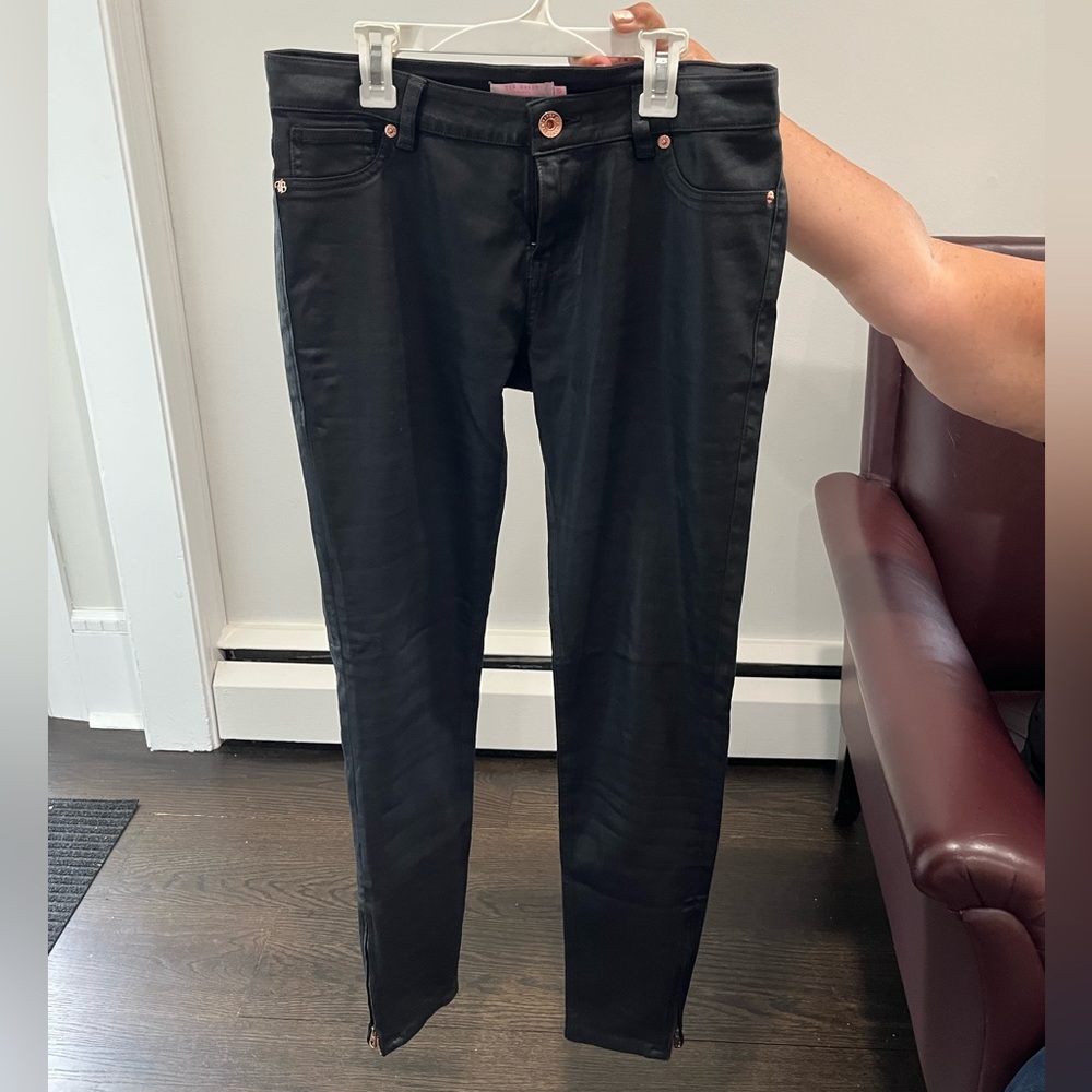 TED BAKER BLACK PANTS ROSE GOLD HARDWARE AND ANKLE ZIPPERS SIZE 30